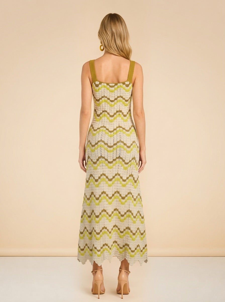 Marea Gown by Escvdo in Chartreuse zigzag knit