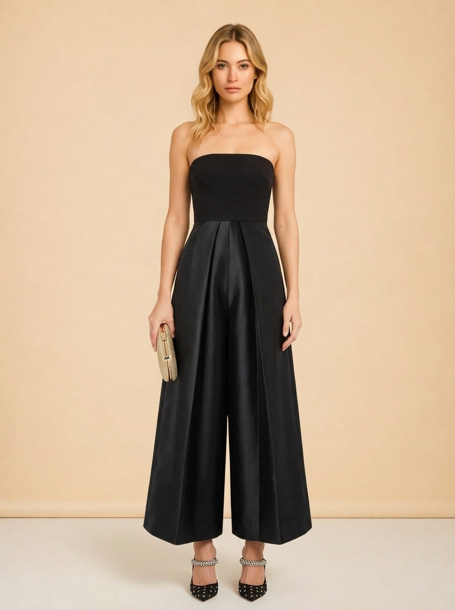 Alden Jumpsuit in Twill & Crepe by Solace London in Black