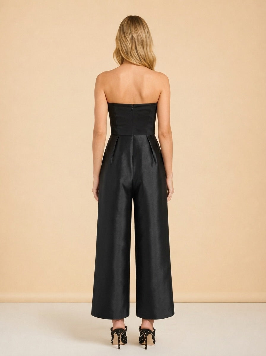 Alden Jumpsuit in Twill & Crepe by Solace London in Black