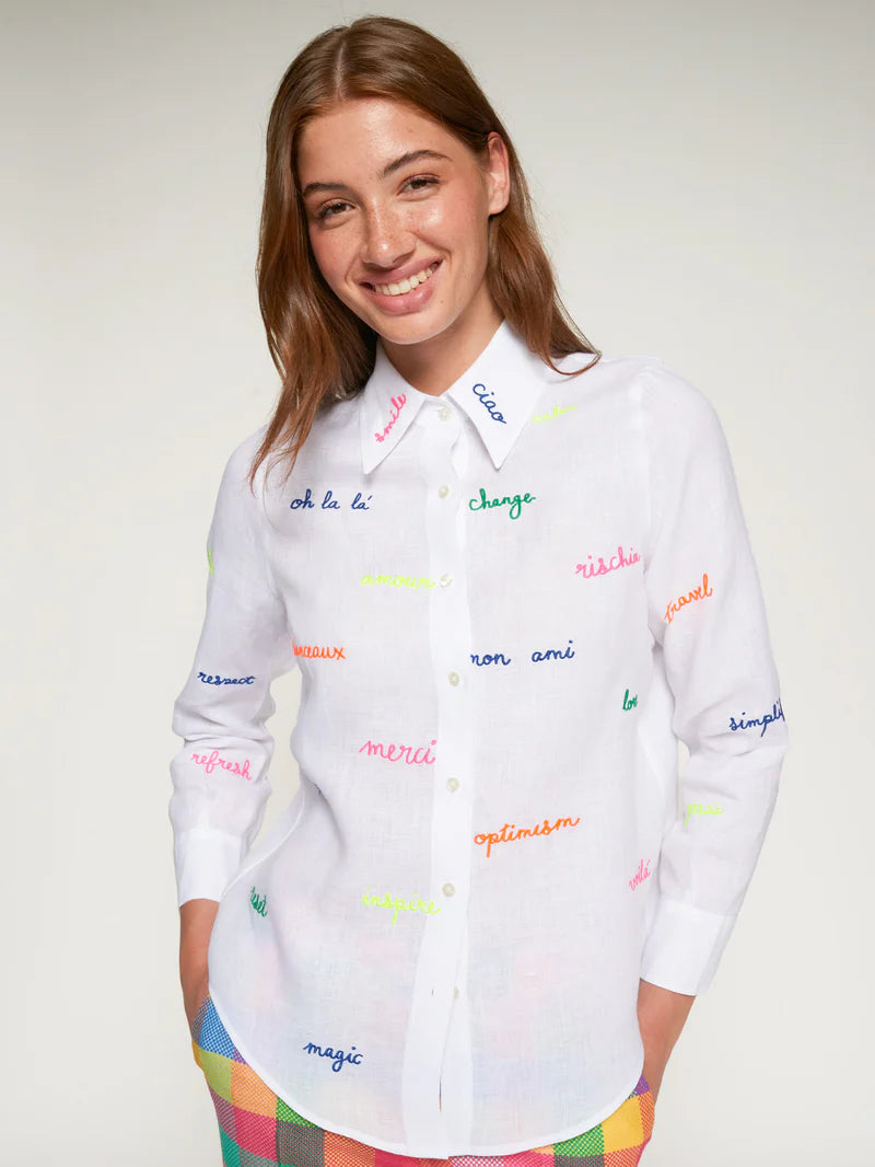 White Shirt with embroidered words