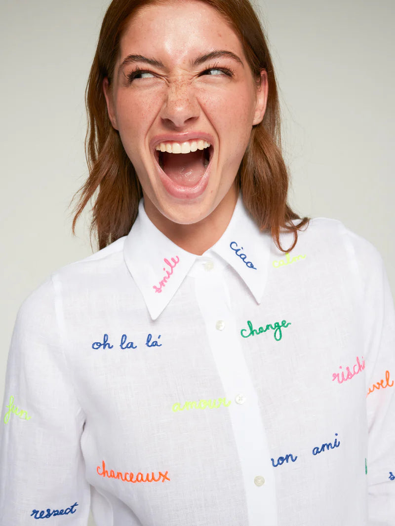 White Shirt with embroidered words