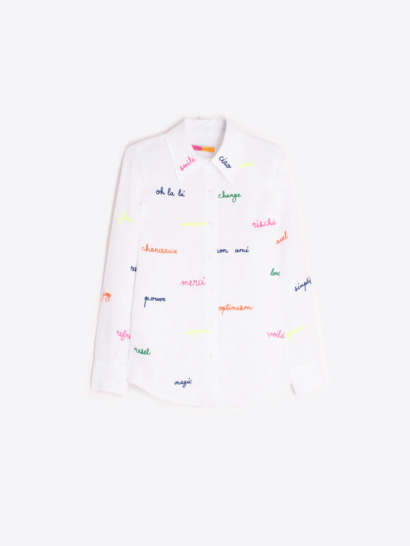 White Shirt with embroidered words