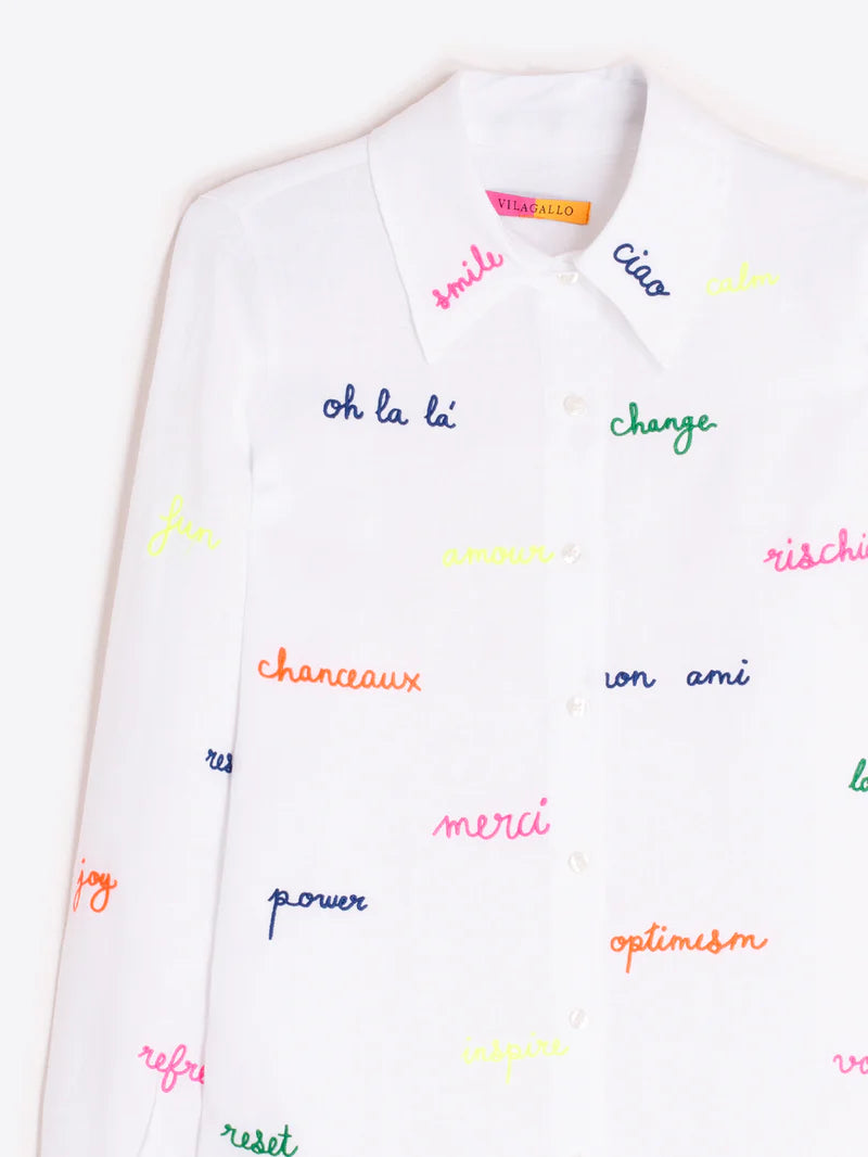 White Shirt with embroidered words