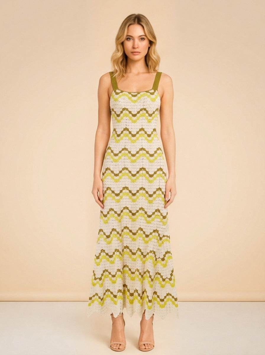 Marea Gown by Escvdo in Chartreuse zigzag knit