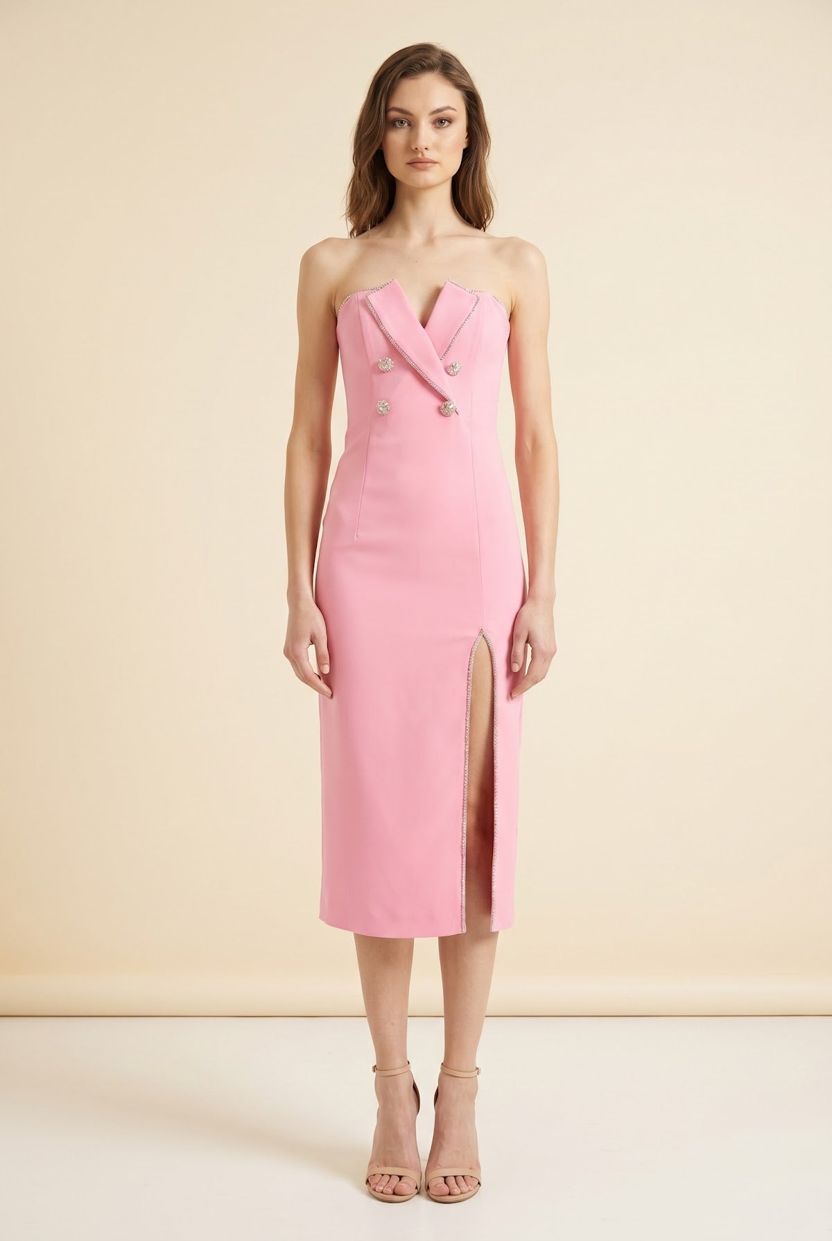 Embellished Bodycon Dress by Nissa in Neutral