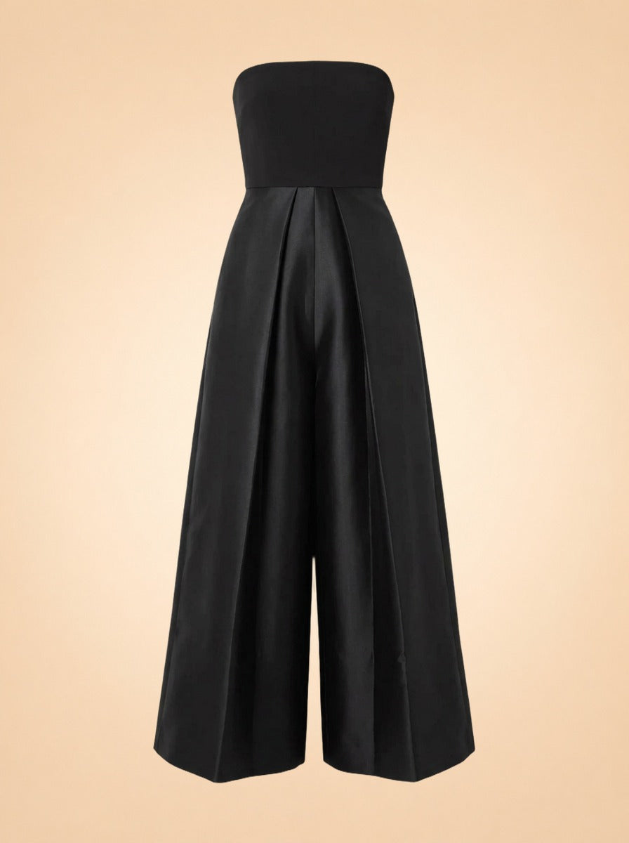 Alden Jumpsuit in Twill & Crepe by Solace London in Black