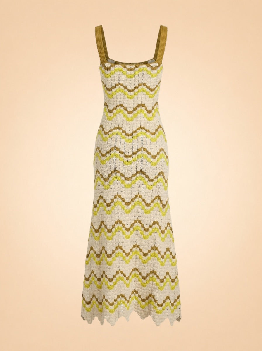 Marea Gown by Escvdo in Chartreuse zigzag knit