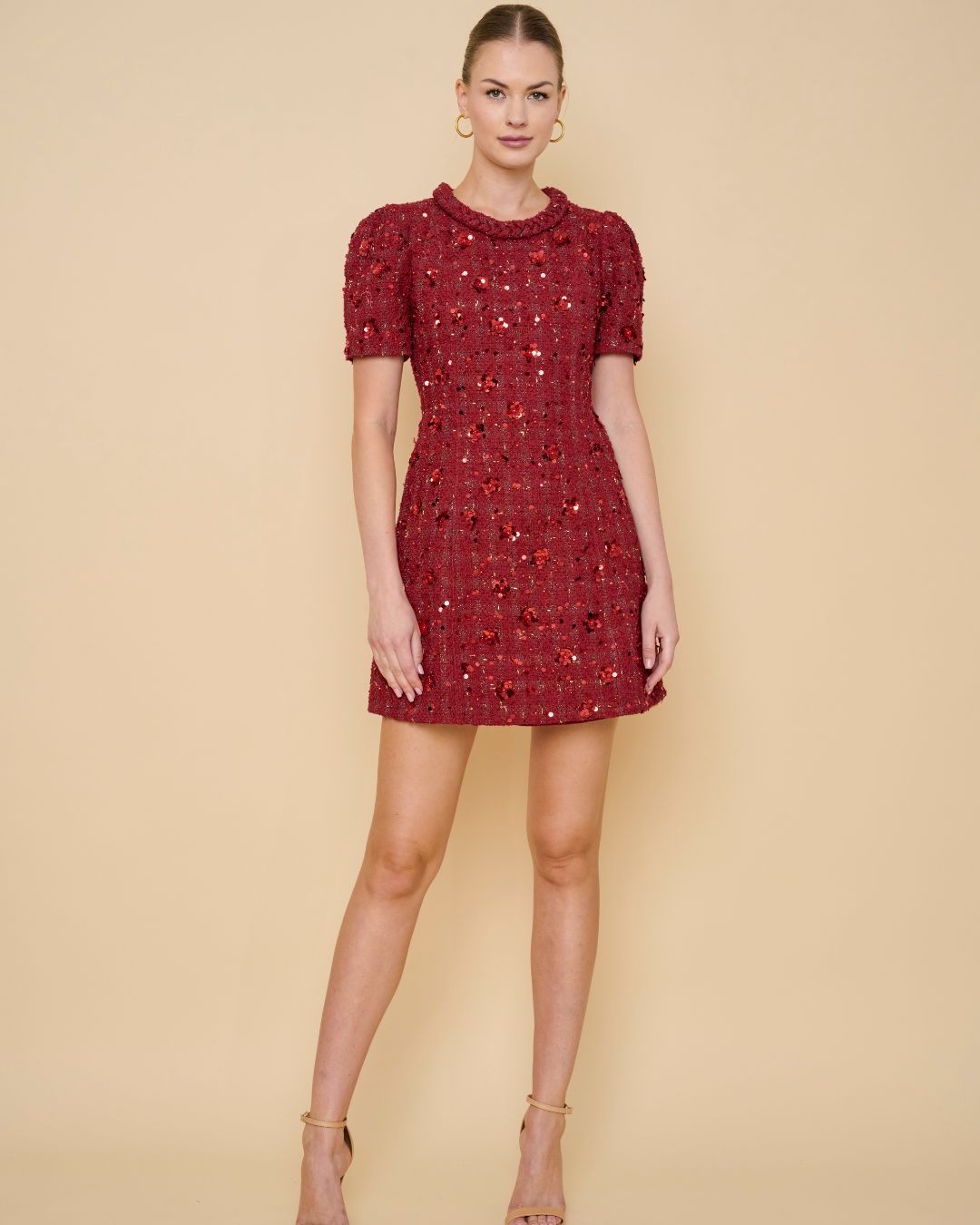 Cherry Tweed Shift Dress