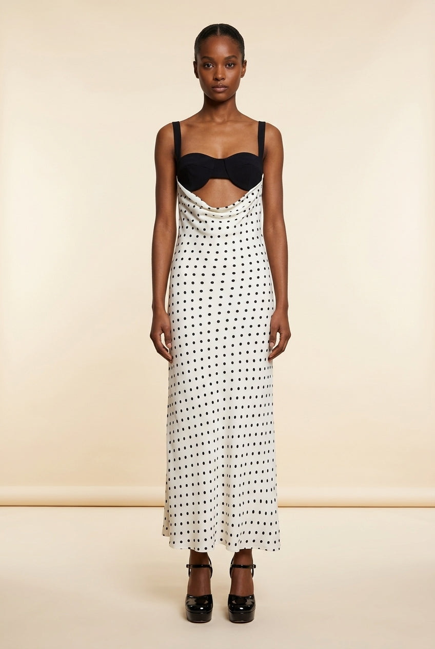 Georgio Polka Dot Midi Dress by Florence & Fortitude in Black, White Dot