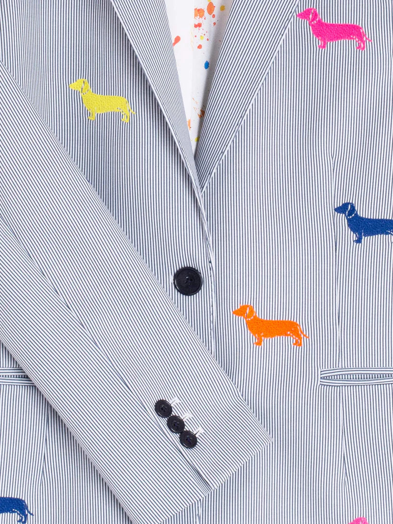 Grey striped jacket with embroidered dogs