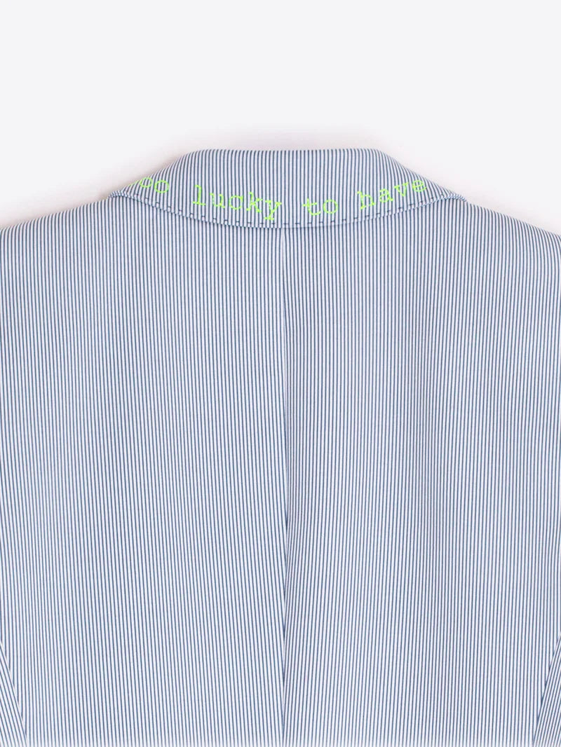 Grey striped jacket with embroidered dogs