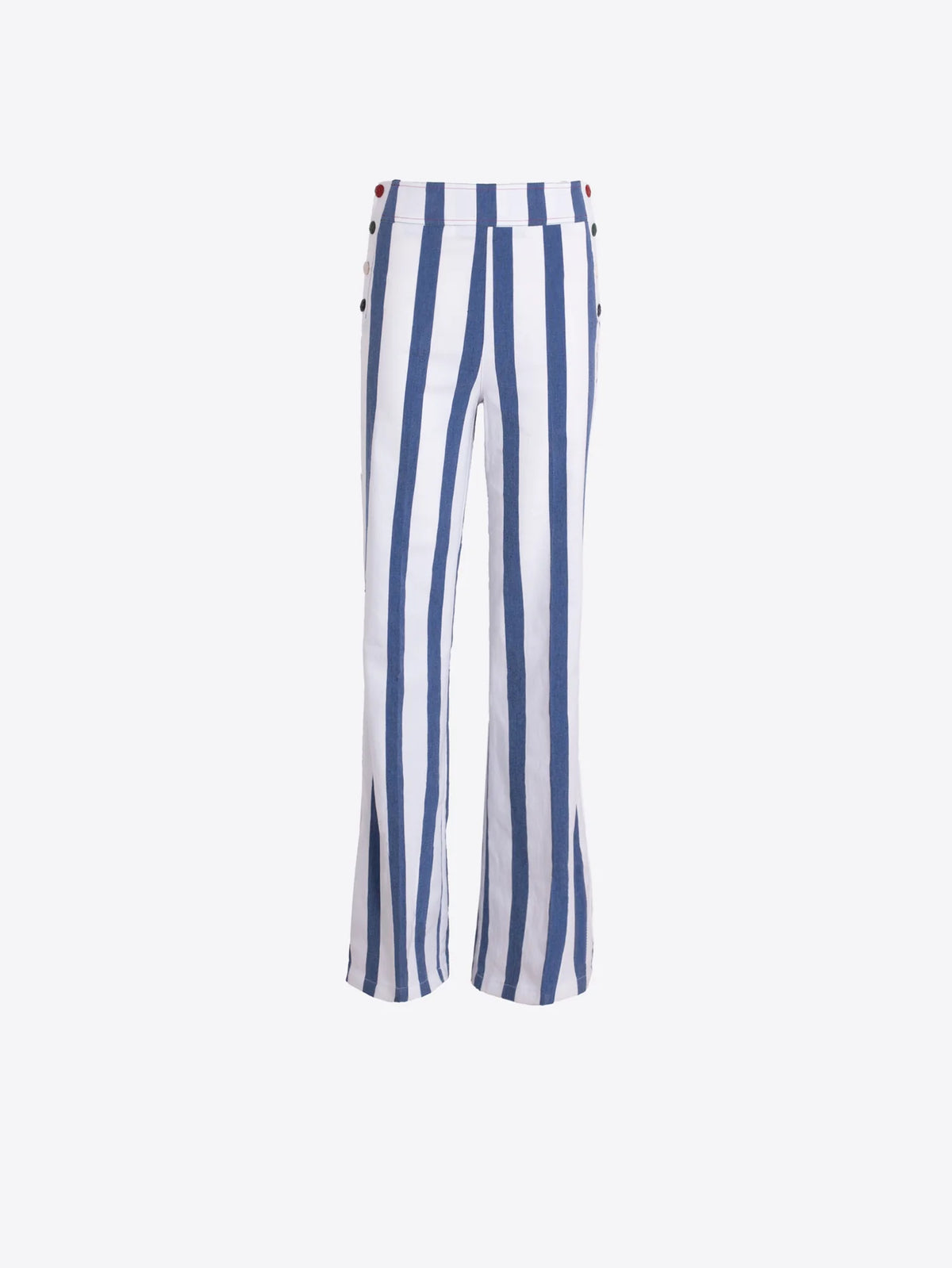 Blue and white striped trousers with buttons