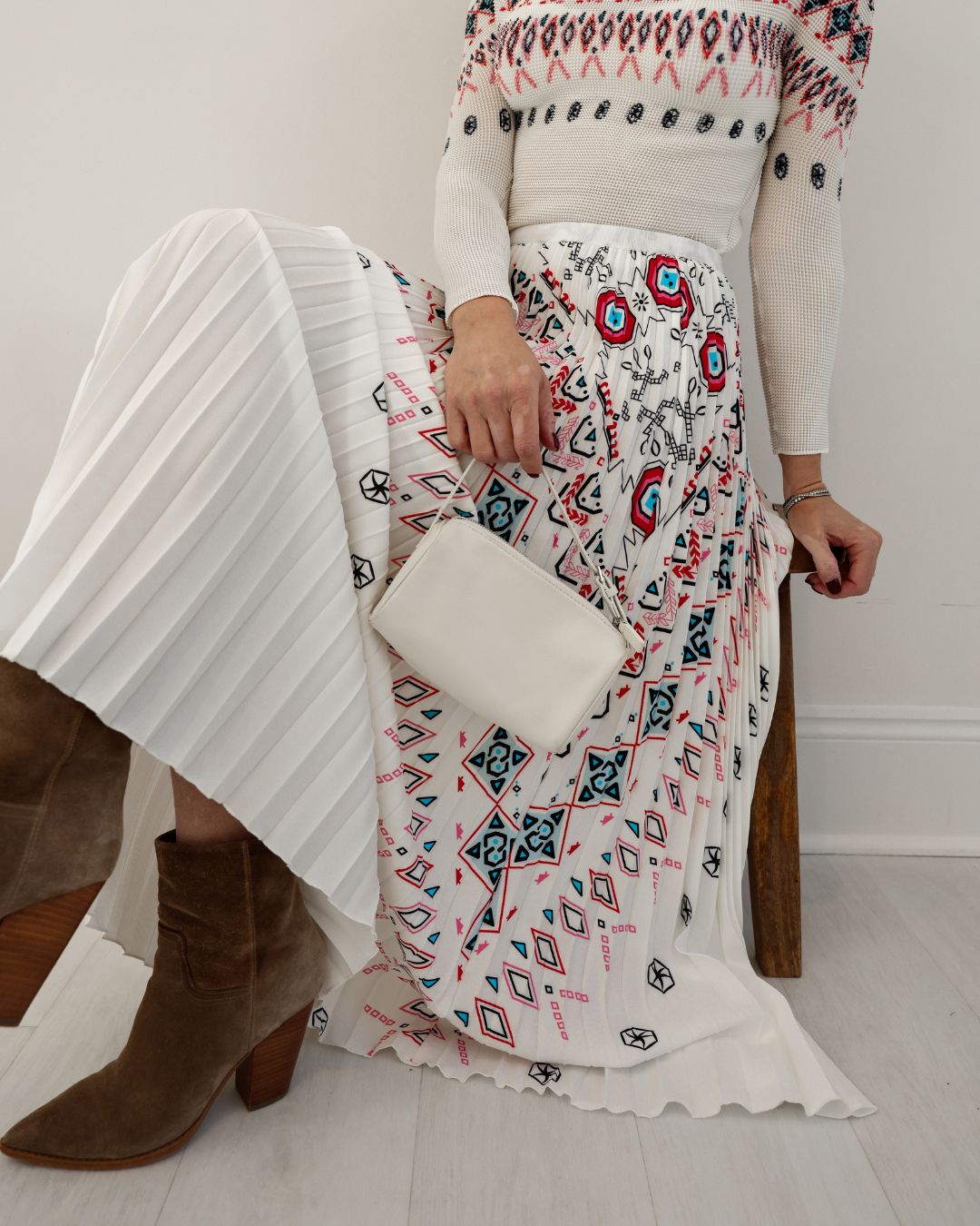 Noelle Fair-Isle Pleated Skirt