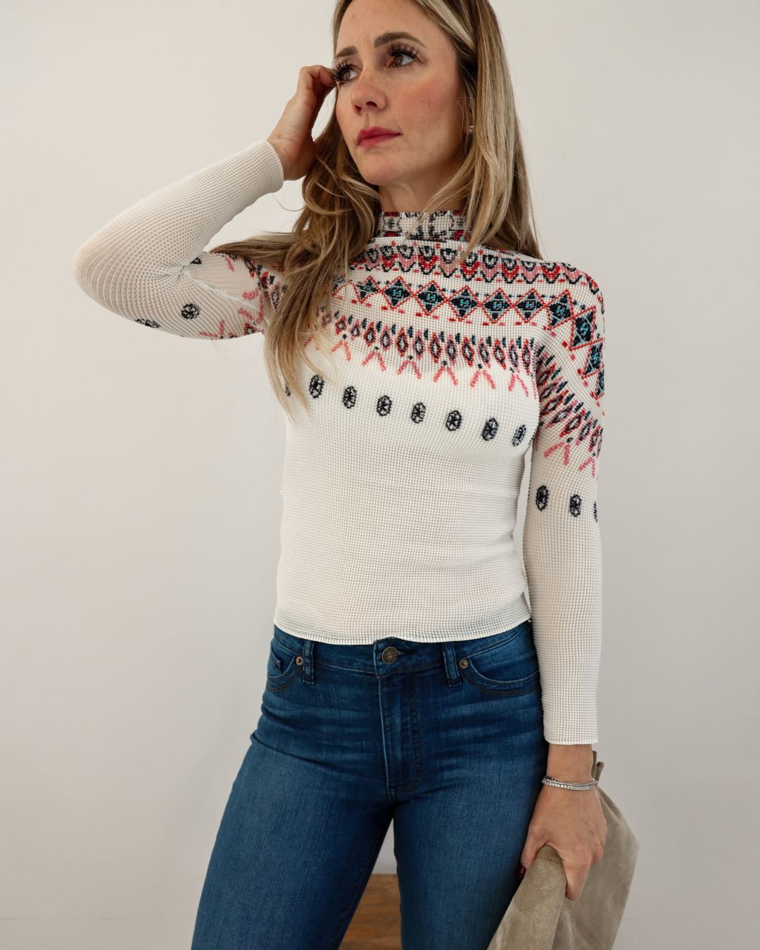 Noelle Fair-Isle 3D Honeycomb Texture Top