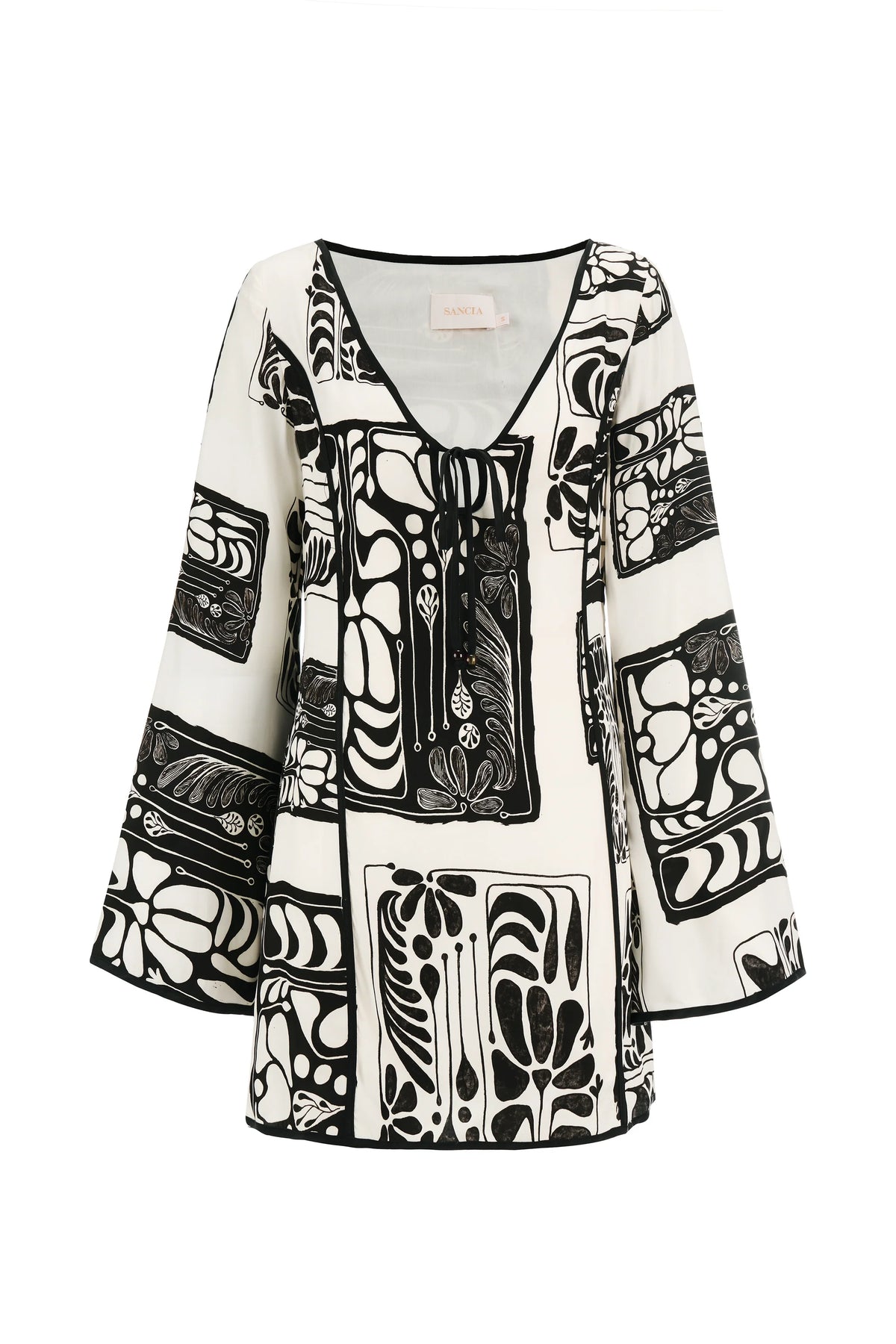 Black and white patterned dress on a white background