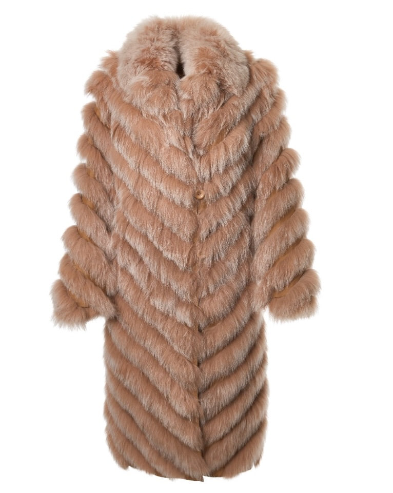Silk Reversible Long Fur Coat
