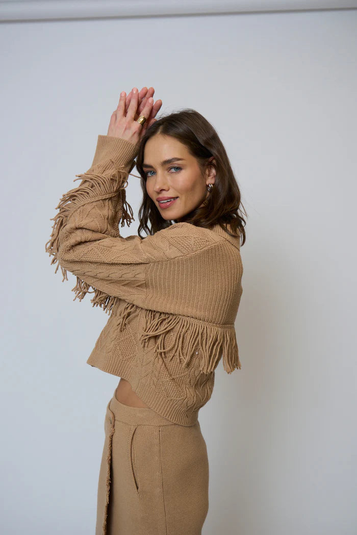 ELYSE CABLED FRINGE SWEATER CARDIGAN