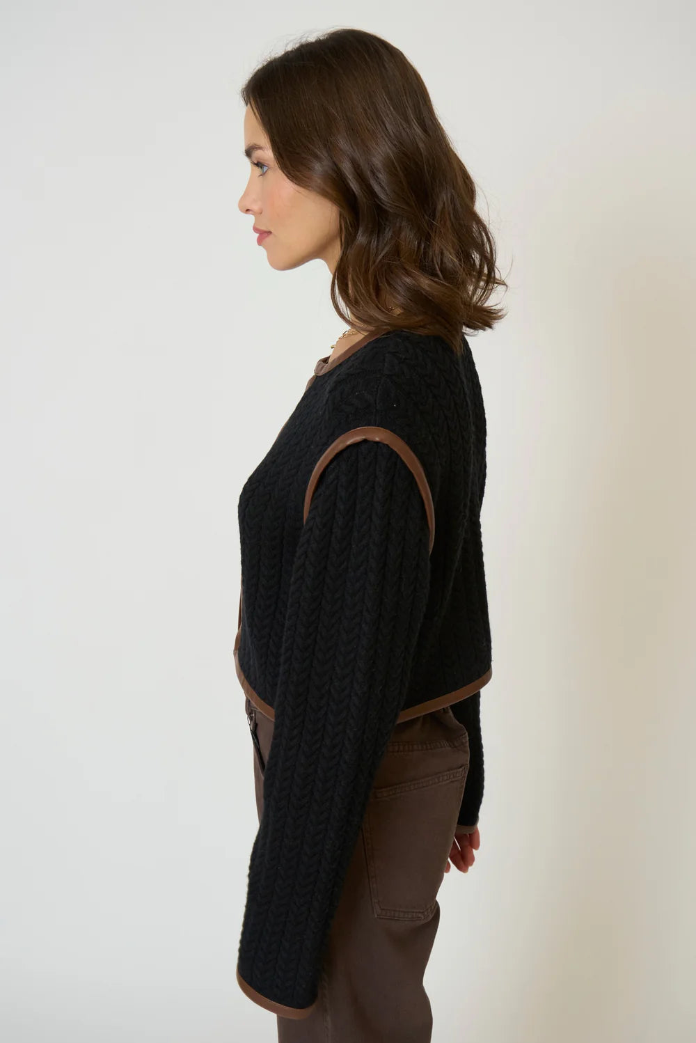 ATLAS LEATHER TRIM CABLE CARDI