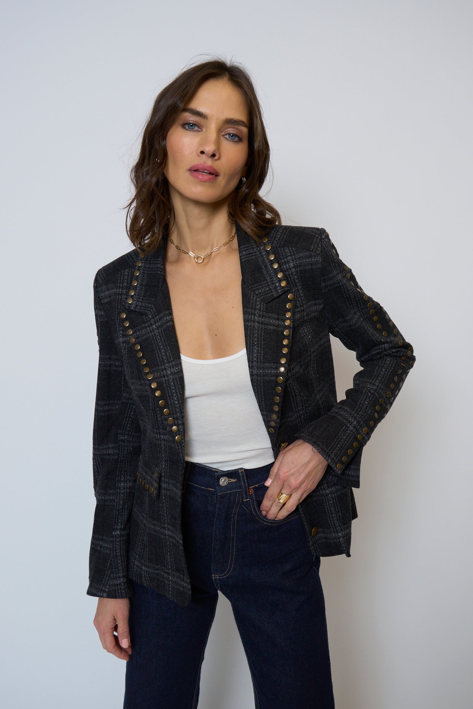 JAY PLAID STUDDED JACKET
