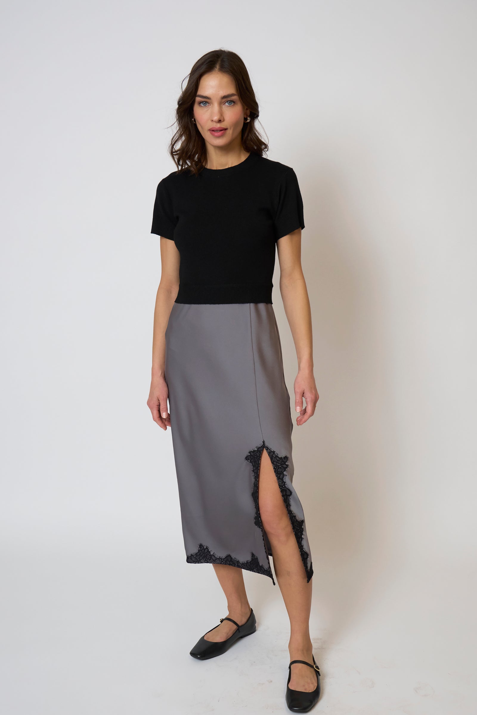 CELESTE LACE AND SWEATER COMBO DRESS