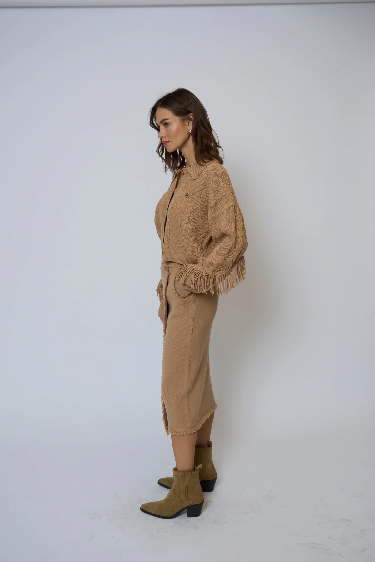 ELYSE FRINGE ASSYMETRICAL MIDI SKIRT