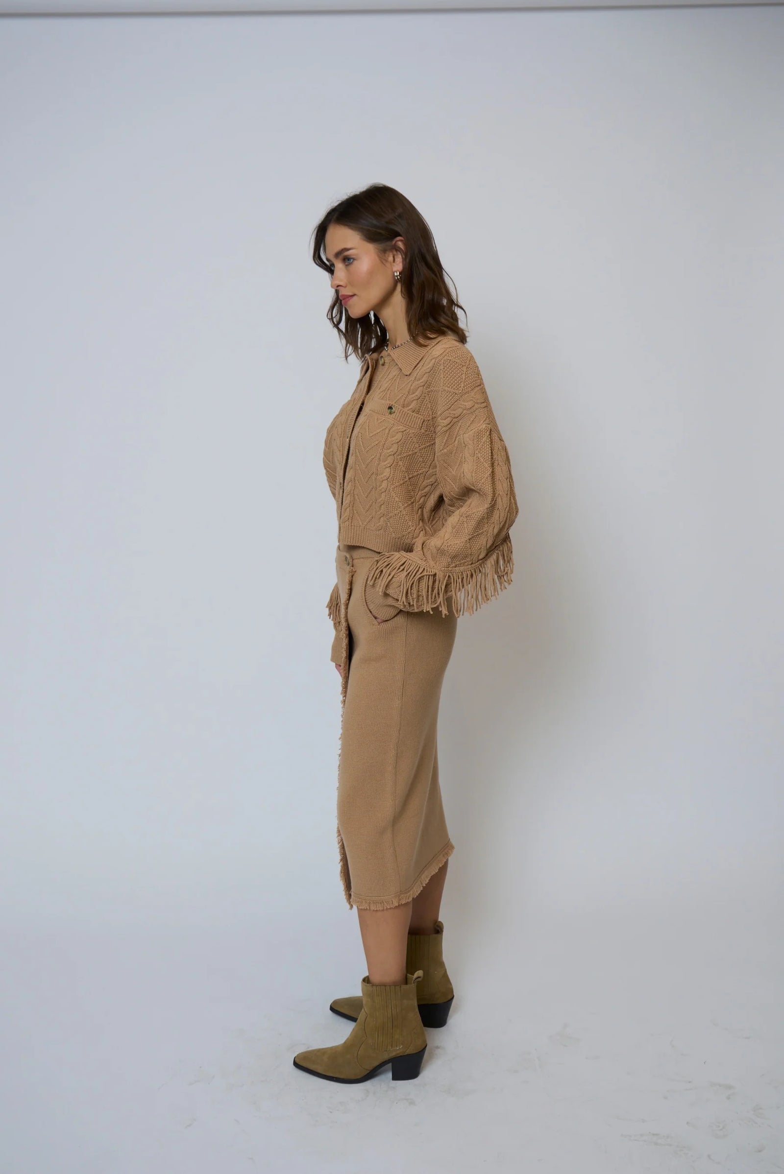 ELYSE FRINGE ASSYMETRICAL MIDI SKIRT