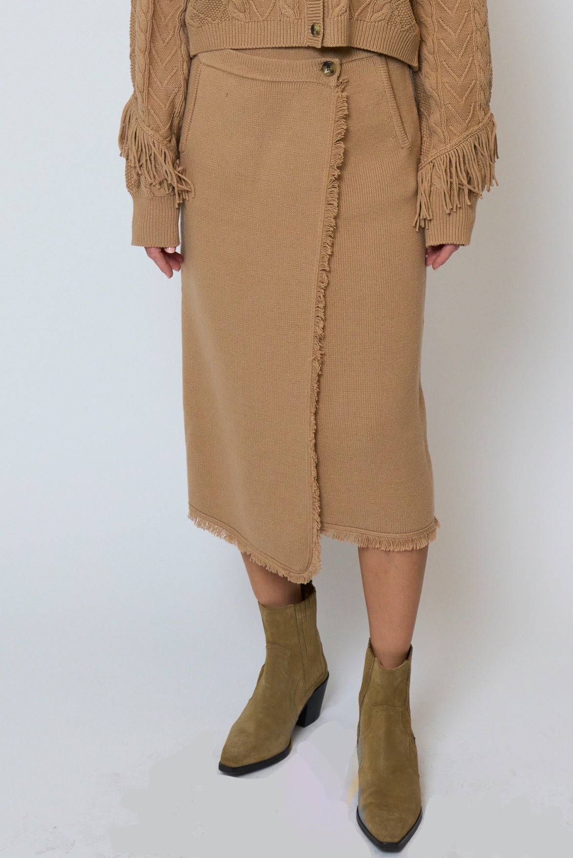 ELYSE FRINGE ASSYMETRICAL MIDI SKIRT