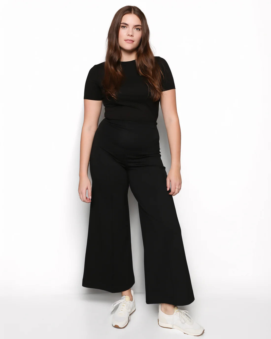 Cropped Ponte Knit Wide Leg Pant