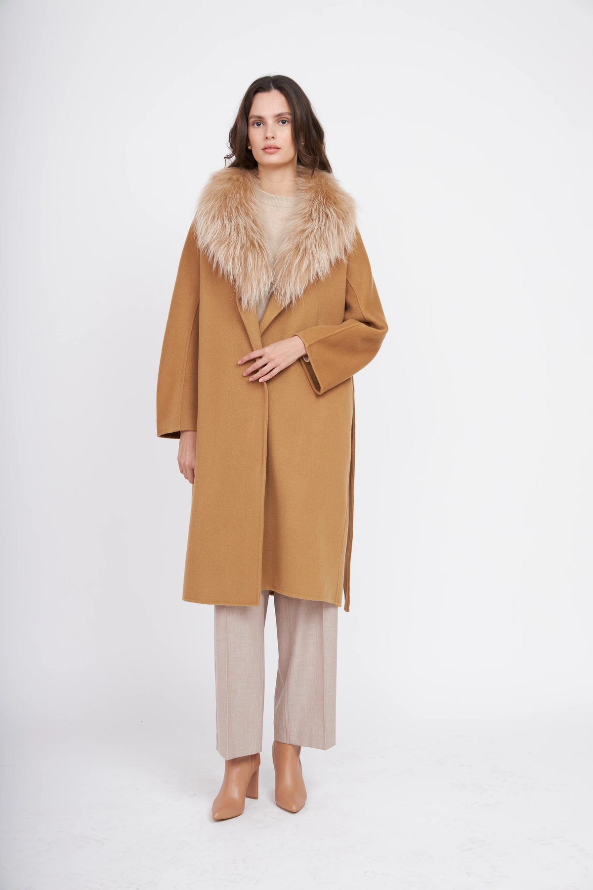 Fur Shawl Collar Cashmere Coat