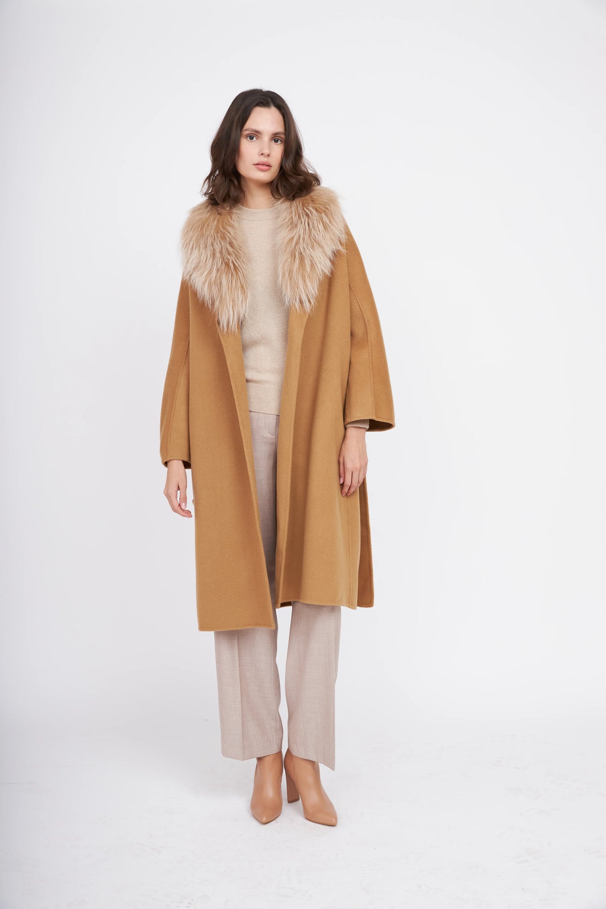 Fur Shawl Collar Cashmere Coat