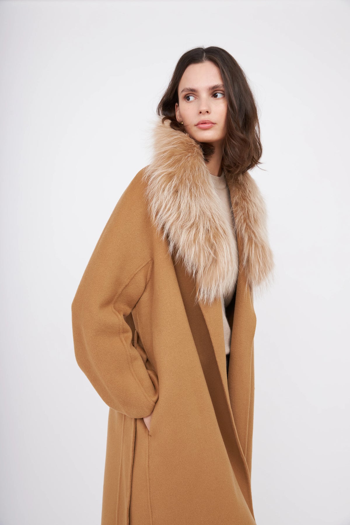 Fur Shawl Collar Cashmere Coat