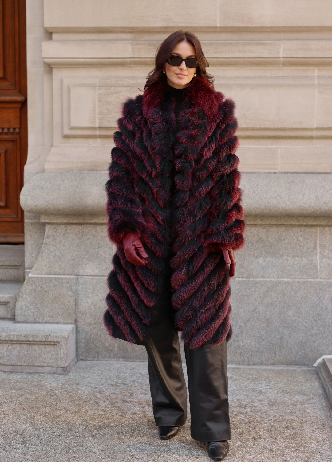 Silk Reversible Long Fur Coat