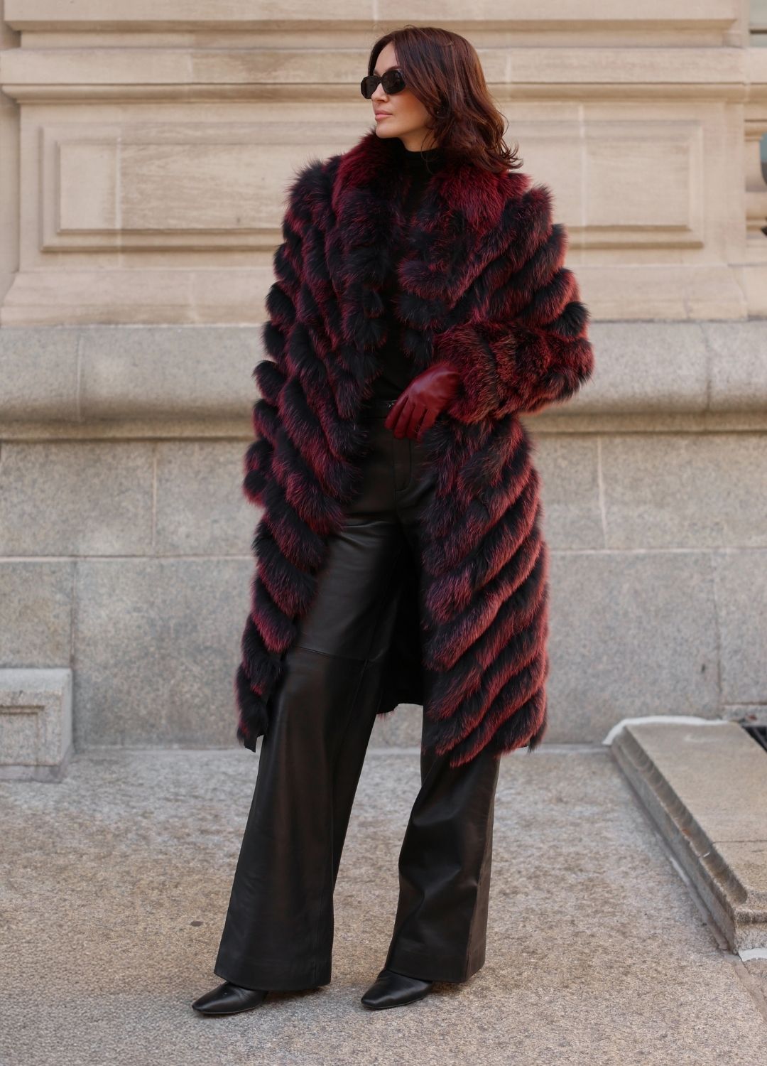 Silk Reversible Long Fur Coat