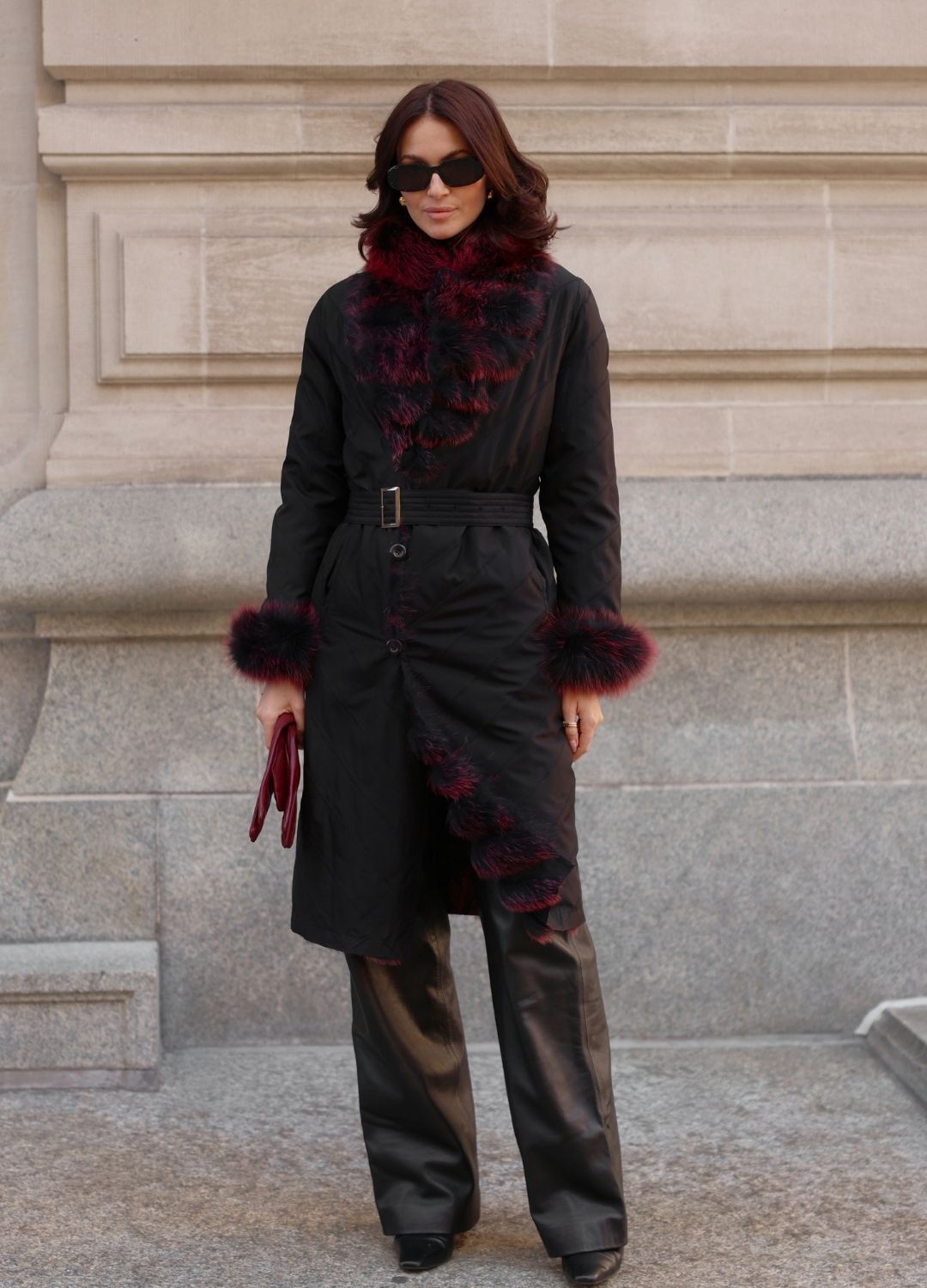 Silk Reversible Long Fur Coat