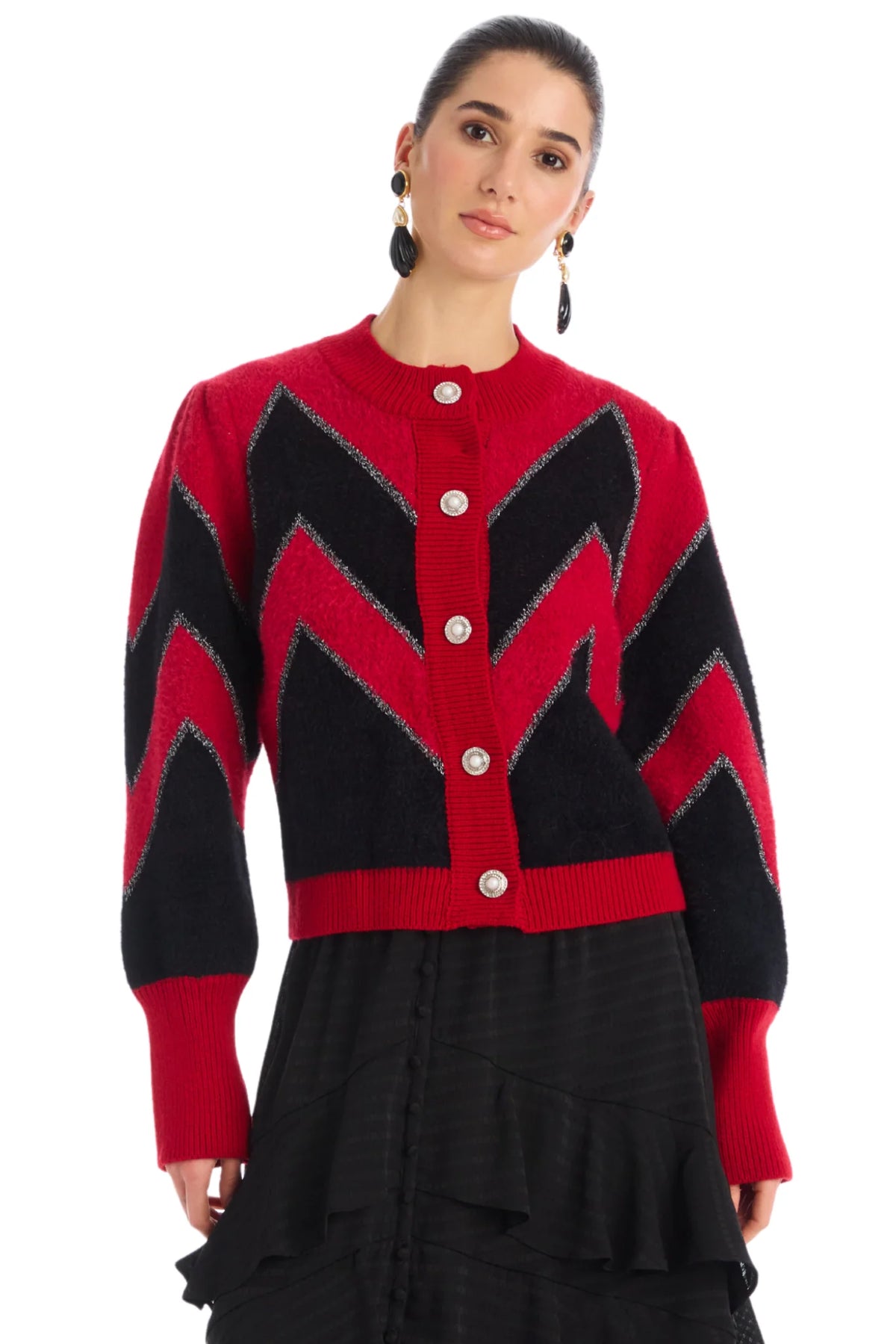 FUZZY CHEVRON CARDIGAN