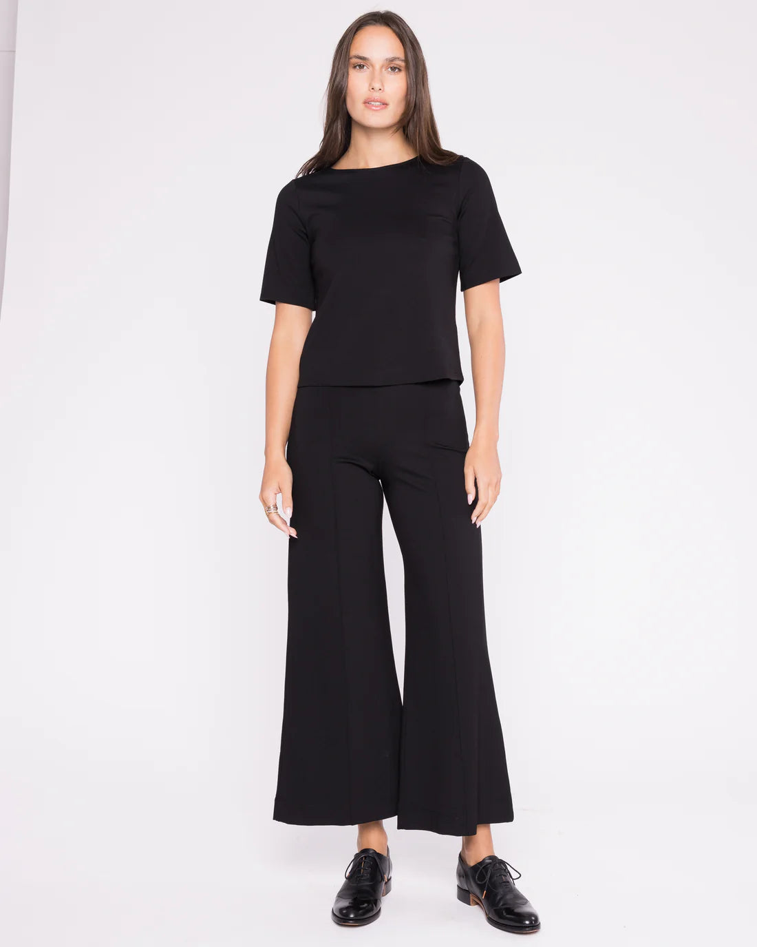 Cropped Ponte Knit Wide Leg Pant