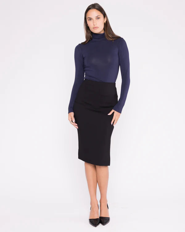 Black Ponte Knit Pencil Skirt