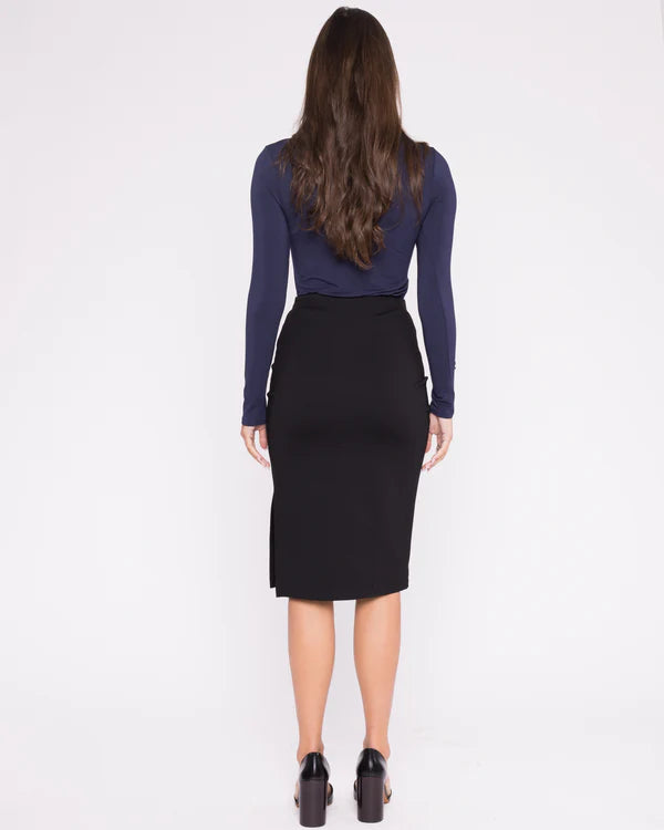 Black Ponte Knit Pencil Skirt