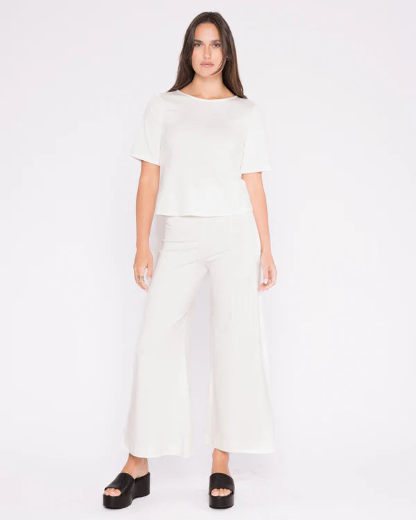 Cropped Ponte Knit Wide Leg Pant