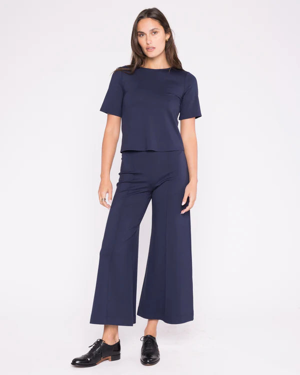 Cropped Ponte Knit Wide Leg Pant