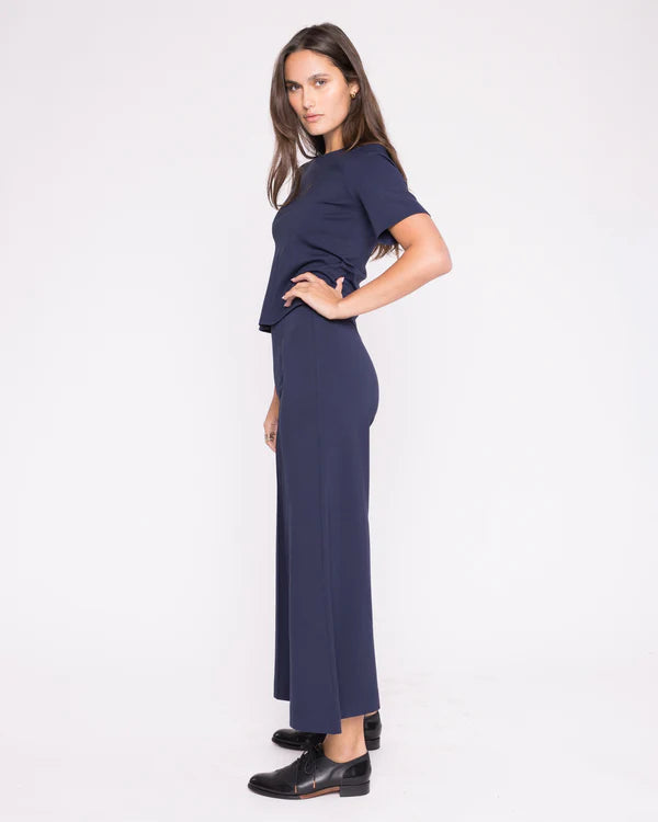 Cropped Ponte Knit Wide Leg Pant