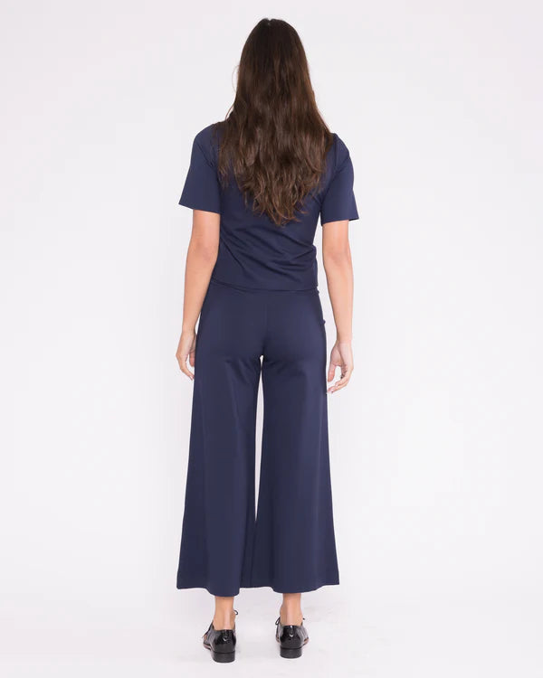 Cropped Ponte Knit Wide Leg Pant