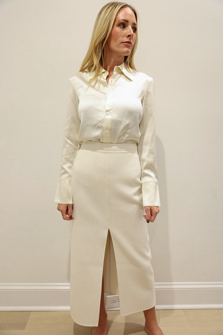 Sateen Fitted Silk Button Down Blouse