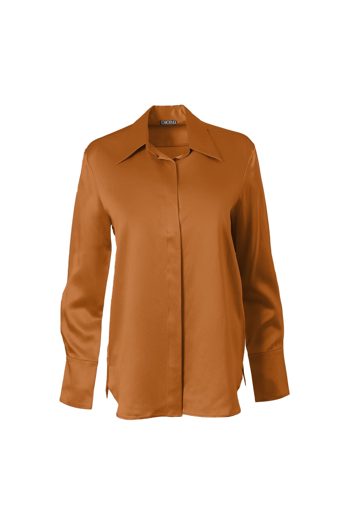 Sateen Fitted Silk Button Down Blouse