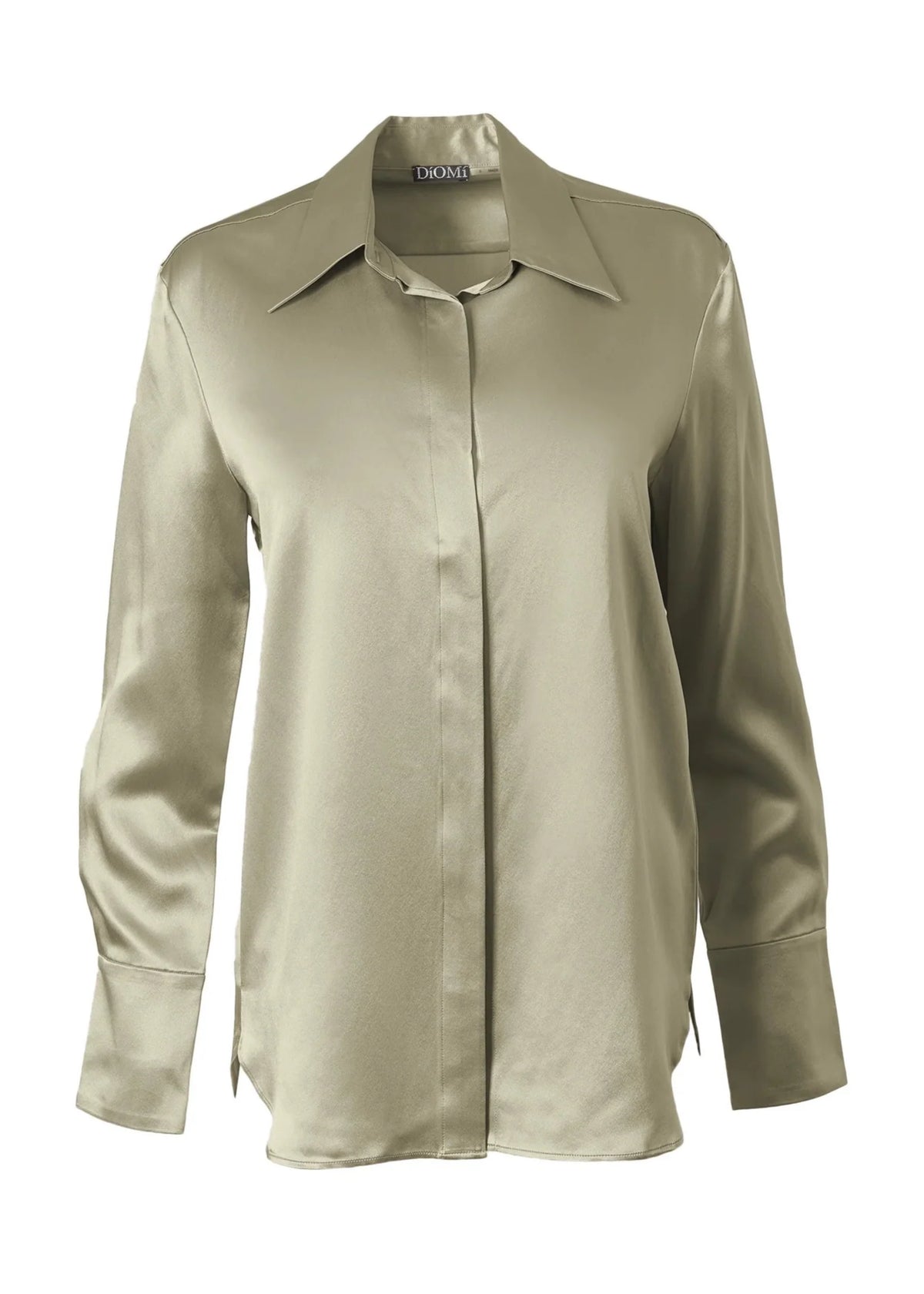 Sateen Fitted Silk Button Down Blouse
