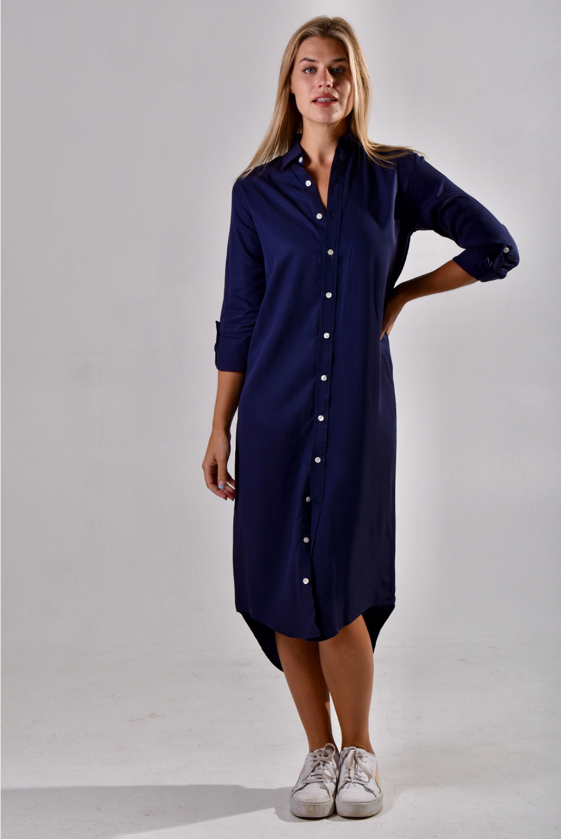 Navy Tencel Midi Dress