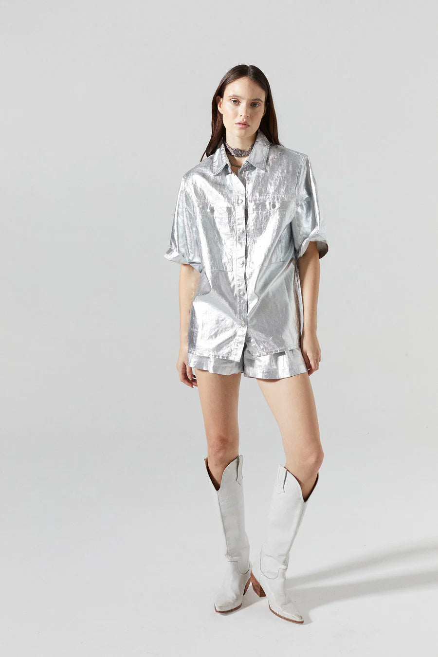 Frida Metallic Linen Shorts