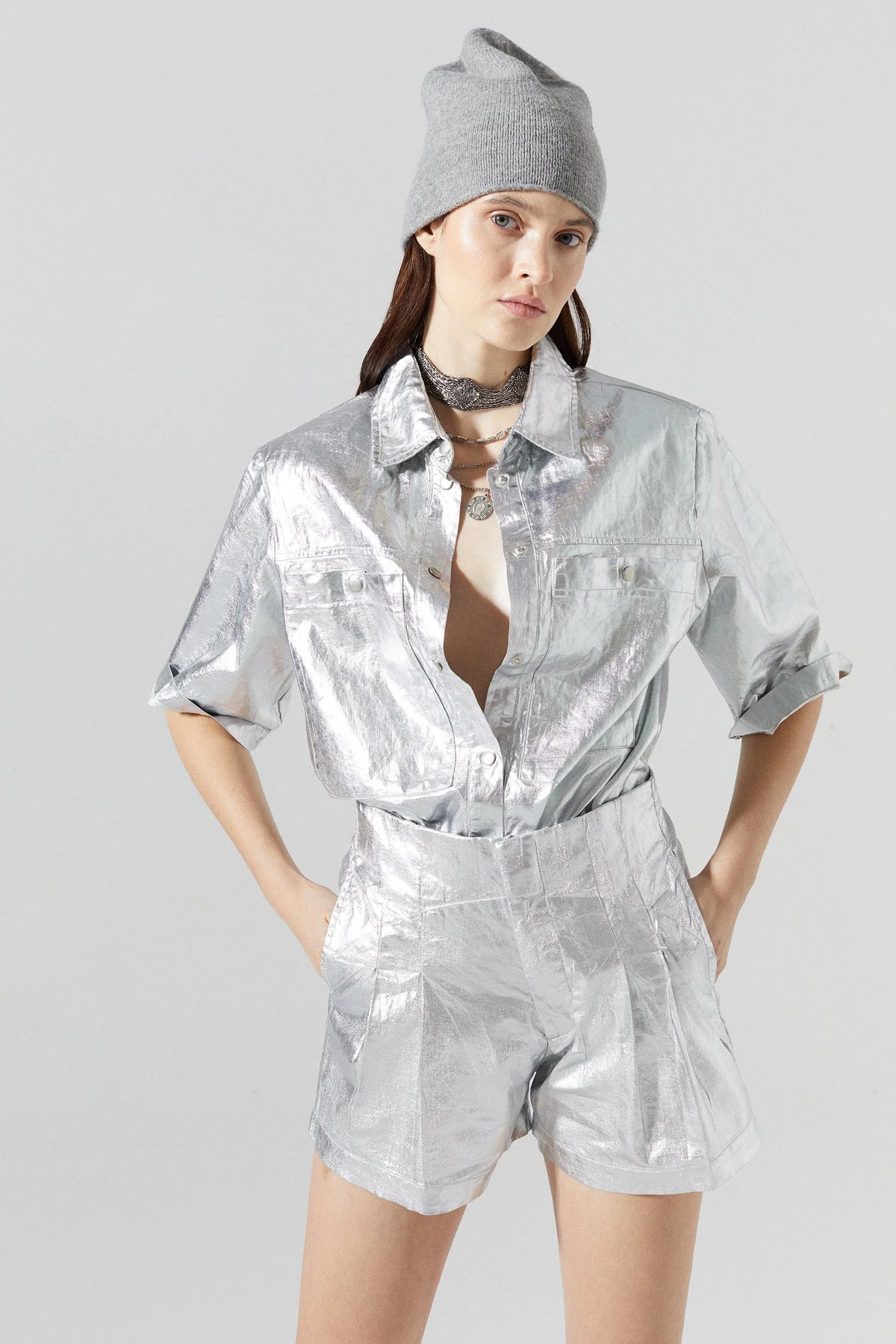 Frida Metallic Linen Shorts