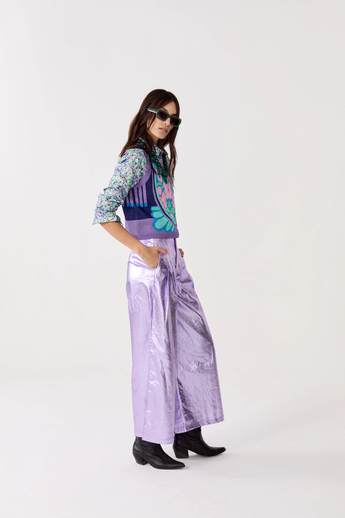Culotte Metallic Linen Pants