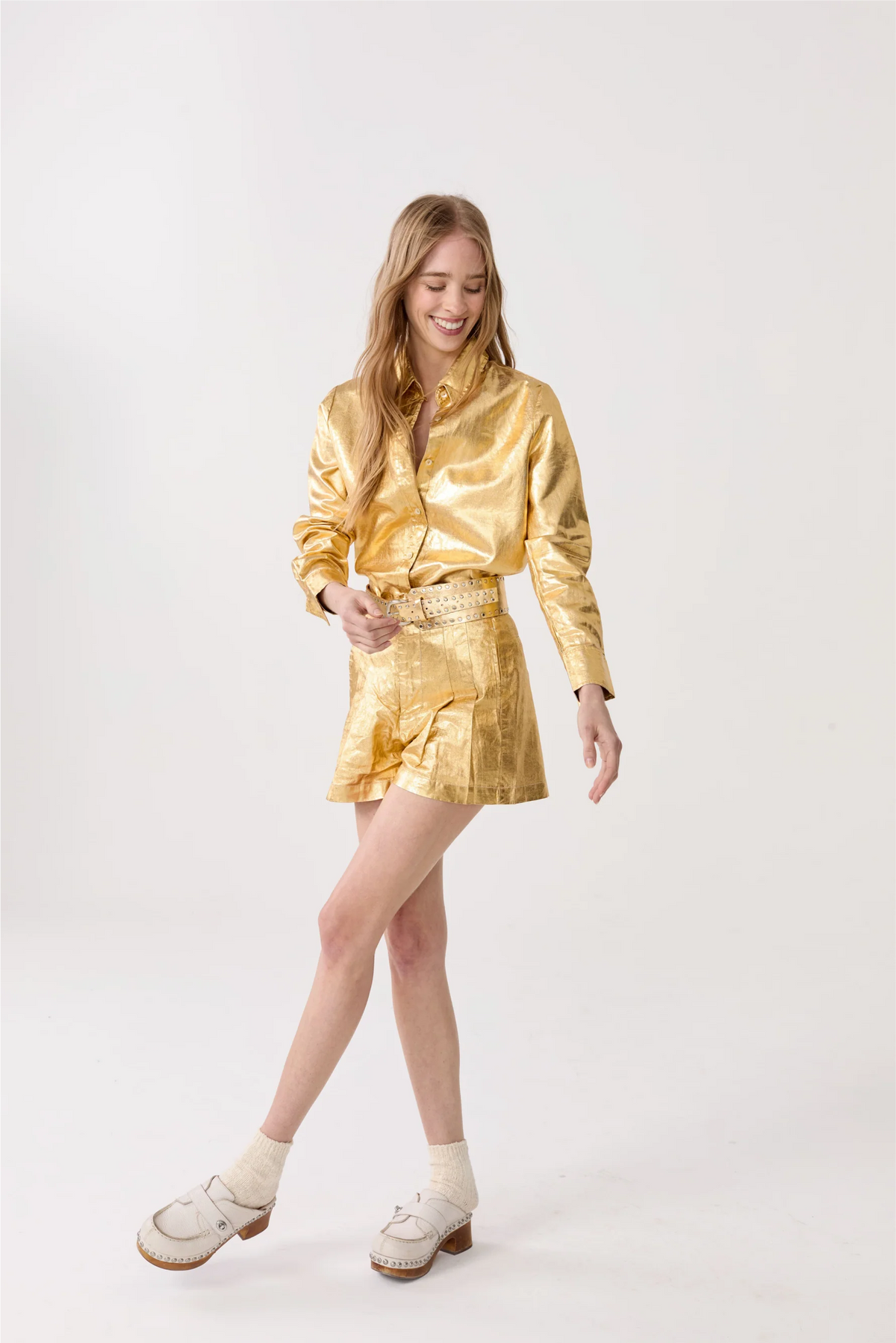 Frida Metallic Linen Shorts
